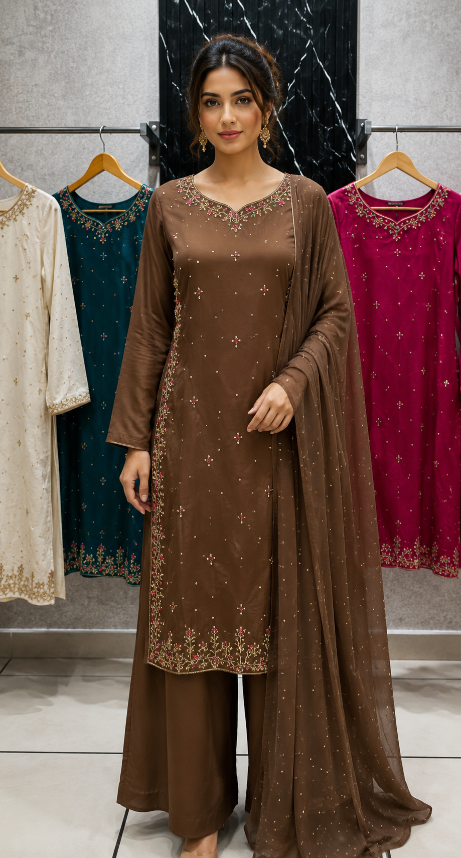 ROSHNI- Sheesha Silk Luxe Hand Embellished 3pc Pakistani Wedding Eid Party Formalwear- S/M/L Size
