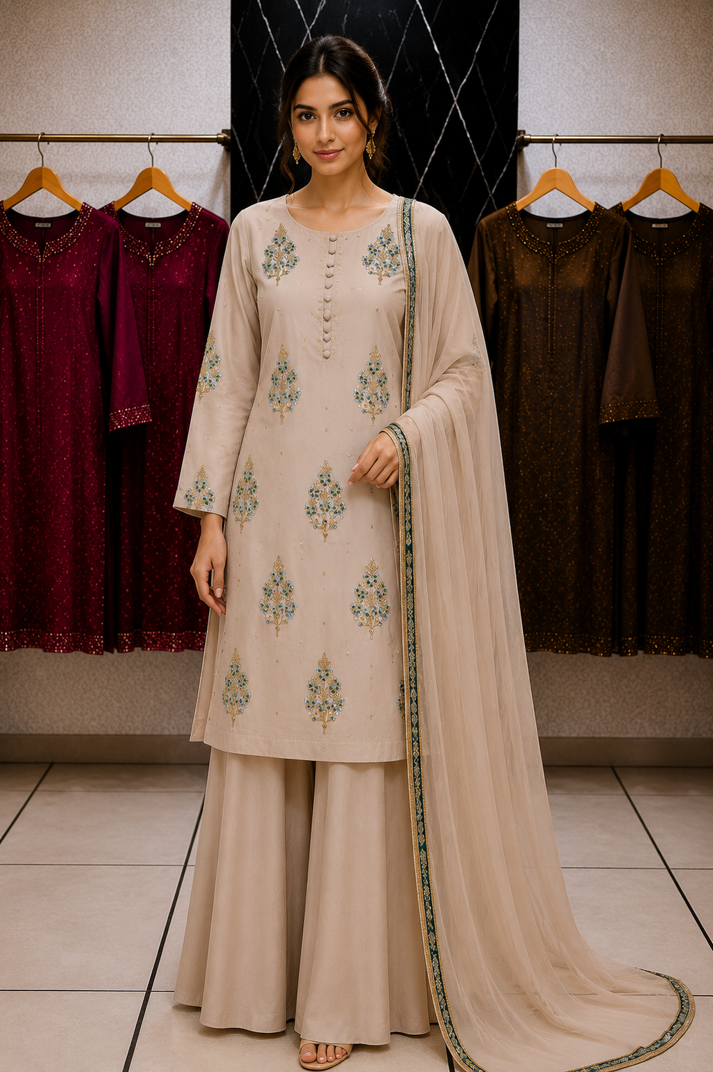 RESHAM - Sheesha/Russian Silk Luxe Hand Embellished 3pc Pakistani Wedding Eid Party Formalwear- S/M/L/XL