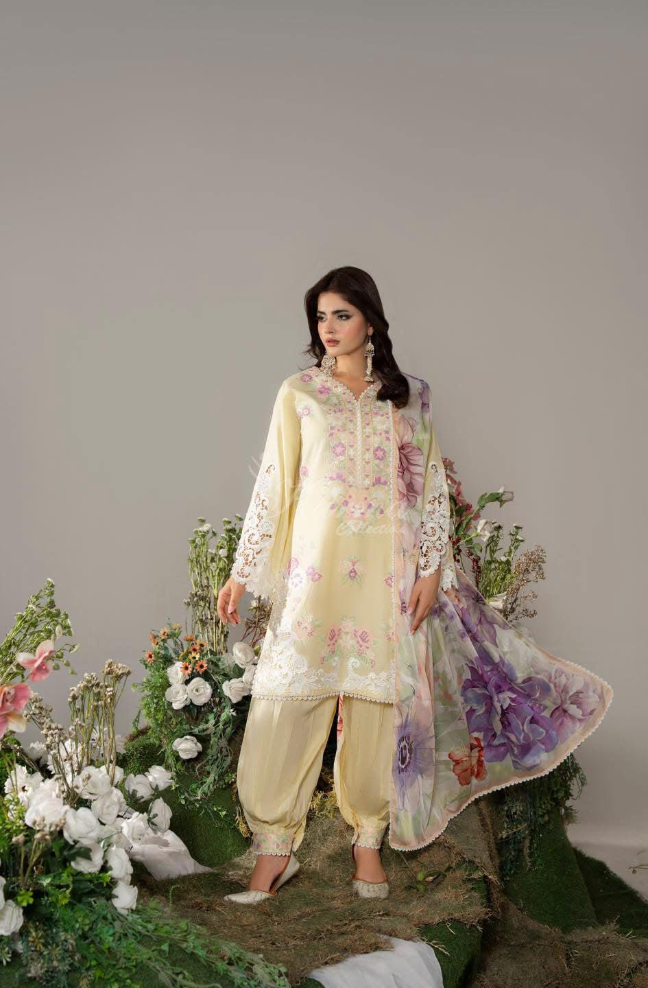 Ayra by karma soft lemon with bubble shalwar