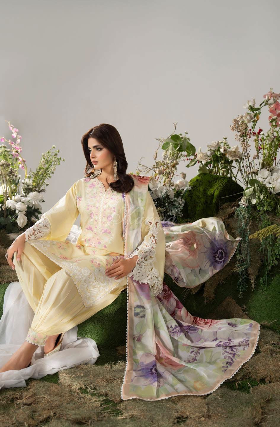 Ayra by karma soft lemon with bubble shalwar