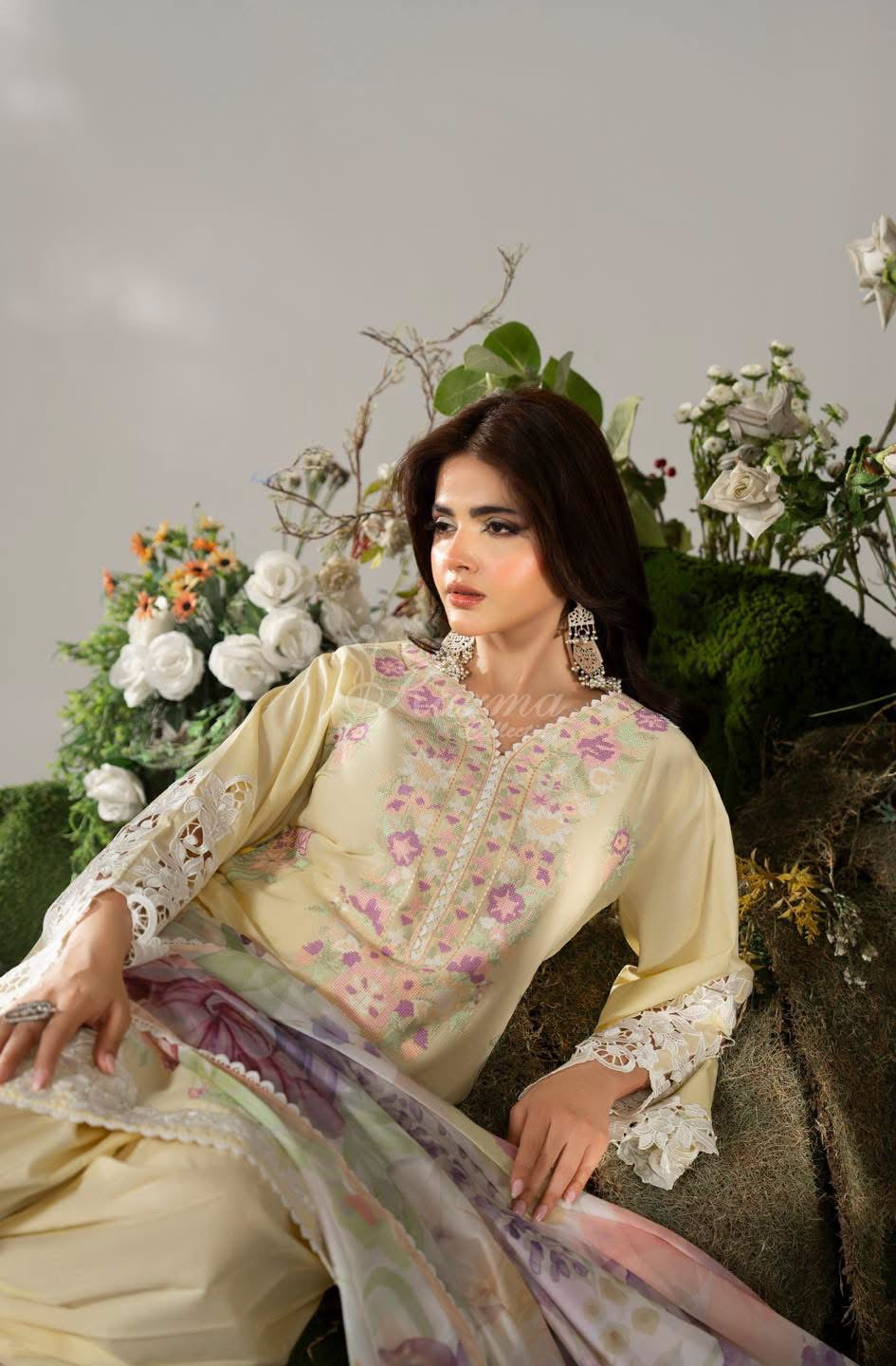 Ayra by karma soft lemon with bubble shalwar