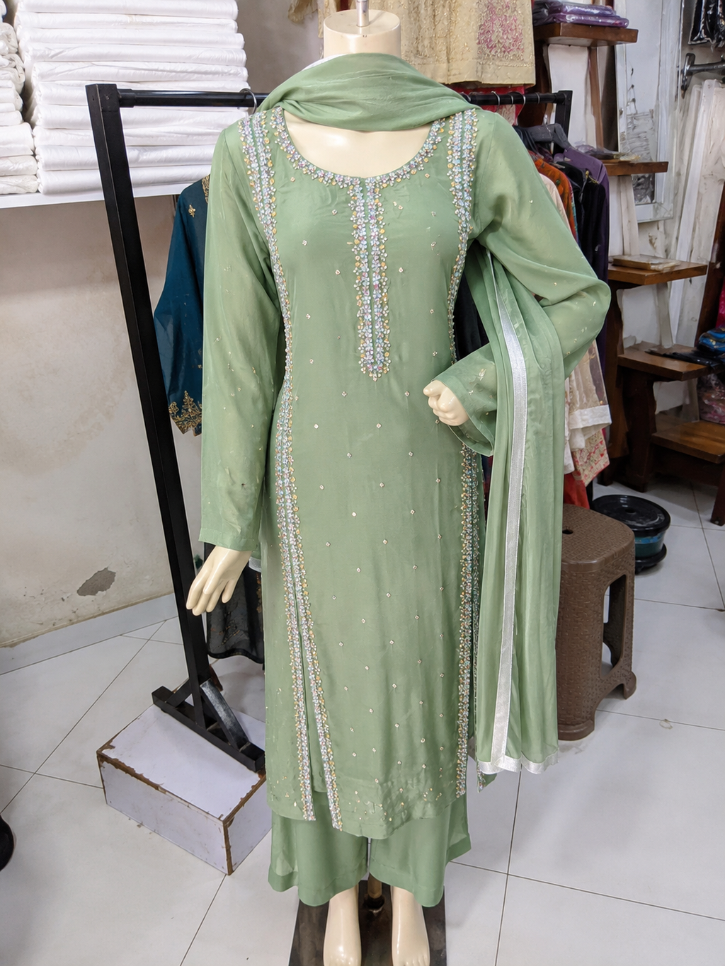 SITARA- Sheesha Silk Hand Embellished 3pc Pakistani Eid Wedding Party Formalwear- S/M/L