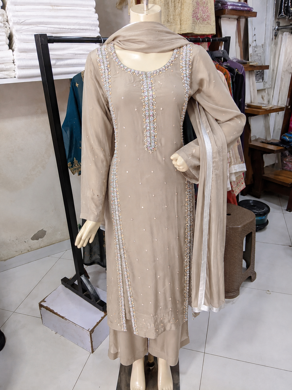 SITARA- Sheesha Silk Hand Embellished 3pc Pakistani Eid Wedding Party Formalwear- S/M/L