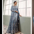 Dusty blue Allys heavy embroidered chiffon maxi dress