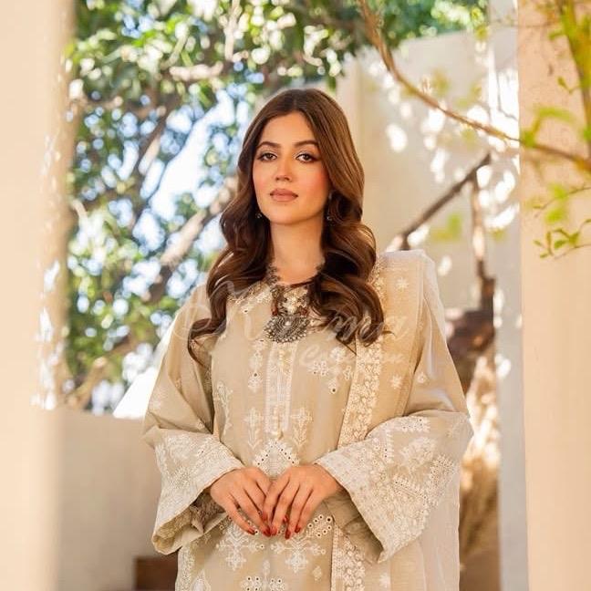 Karma Beige Cotton Embroidered 3PC Set with Intricate Motifs and Elegant Fit for Special Occasions