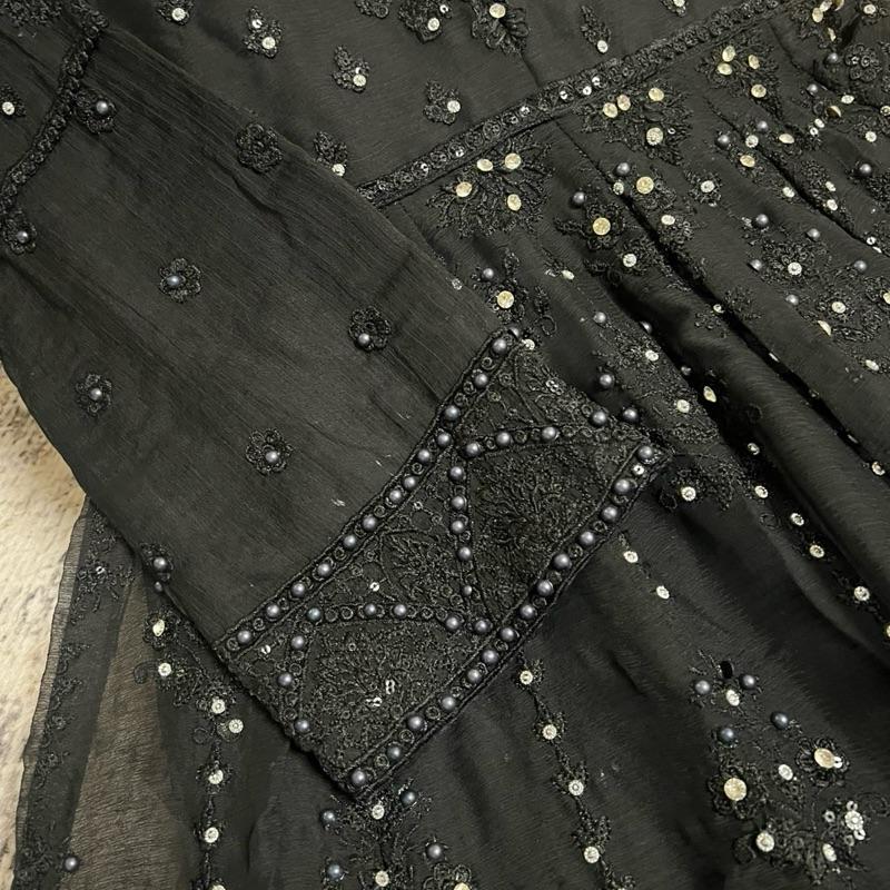 Black chiffon fancy embroidered maxi dress