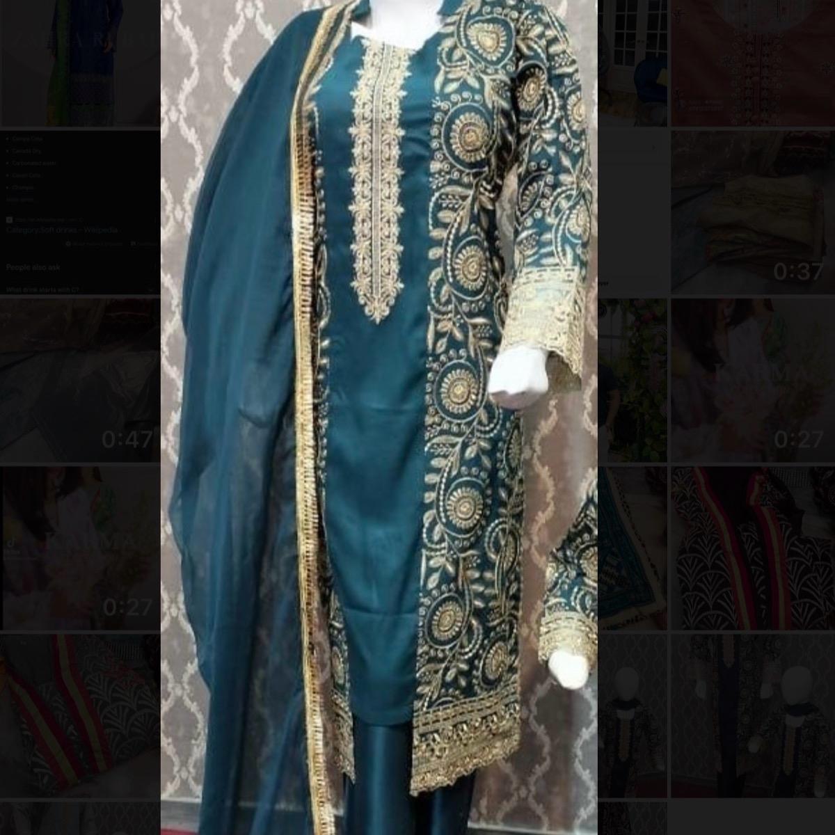 Embroidered Linen Gown Style 3PC for Women - Traditional Clothing