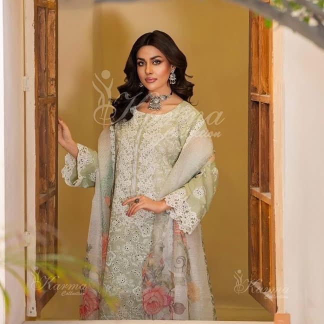 Karma heavy embroidered pistachio green 3PC