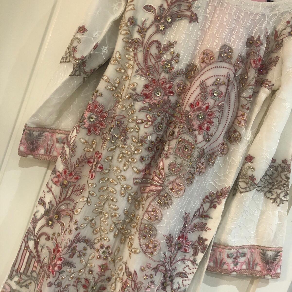 White pink chiffon suit 3PC