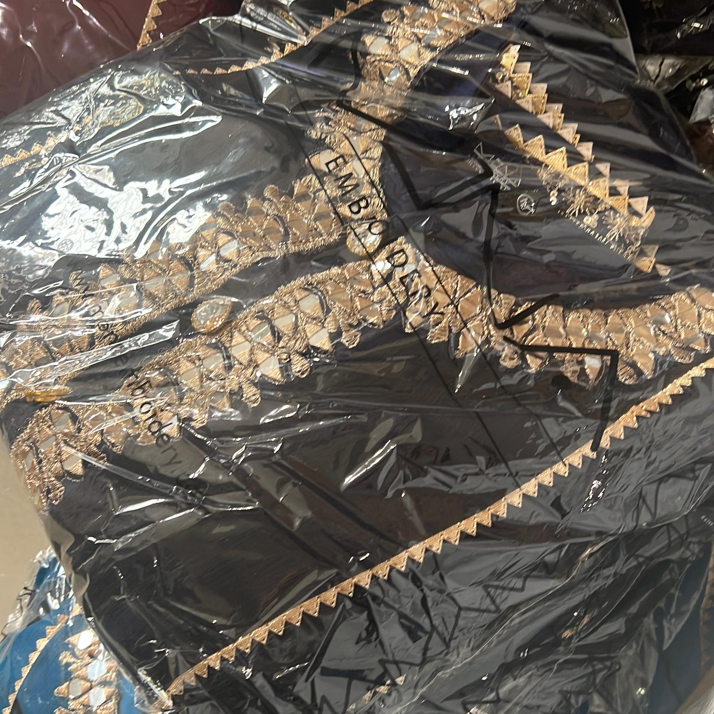 Dark blue mirror work chiffon 3PC