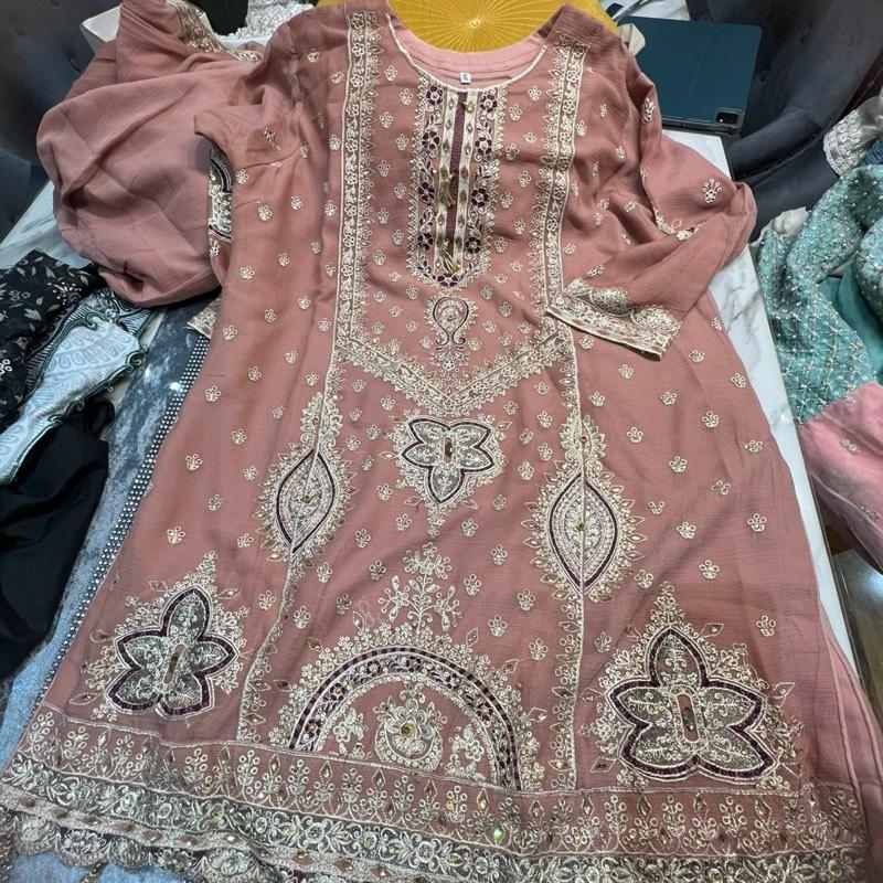 Tea pink gharara chiffon suit