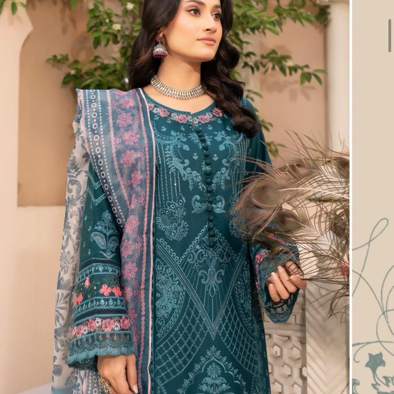 Munira lawn heavy embroidered teal blue 3PC