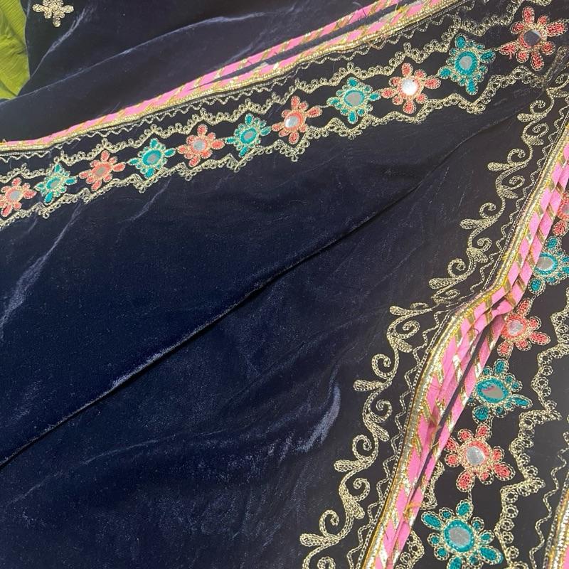 Allys dark blue embroidered velvet shawl