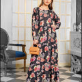 Simrans Black with multi floral linen long maxi
