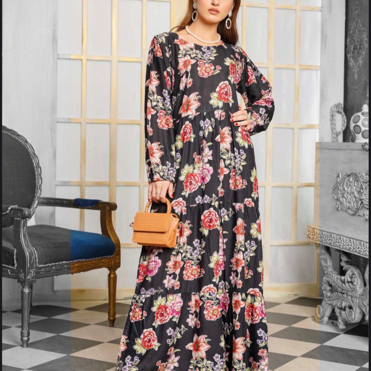 Simrans Black with multi floral linen long maxi