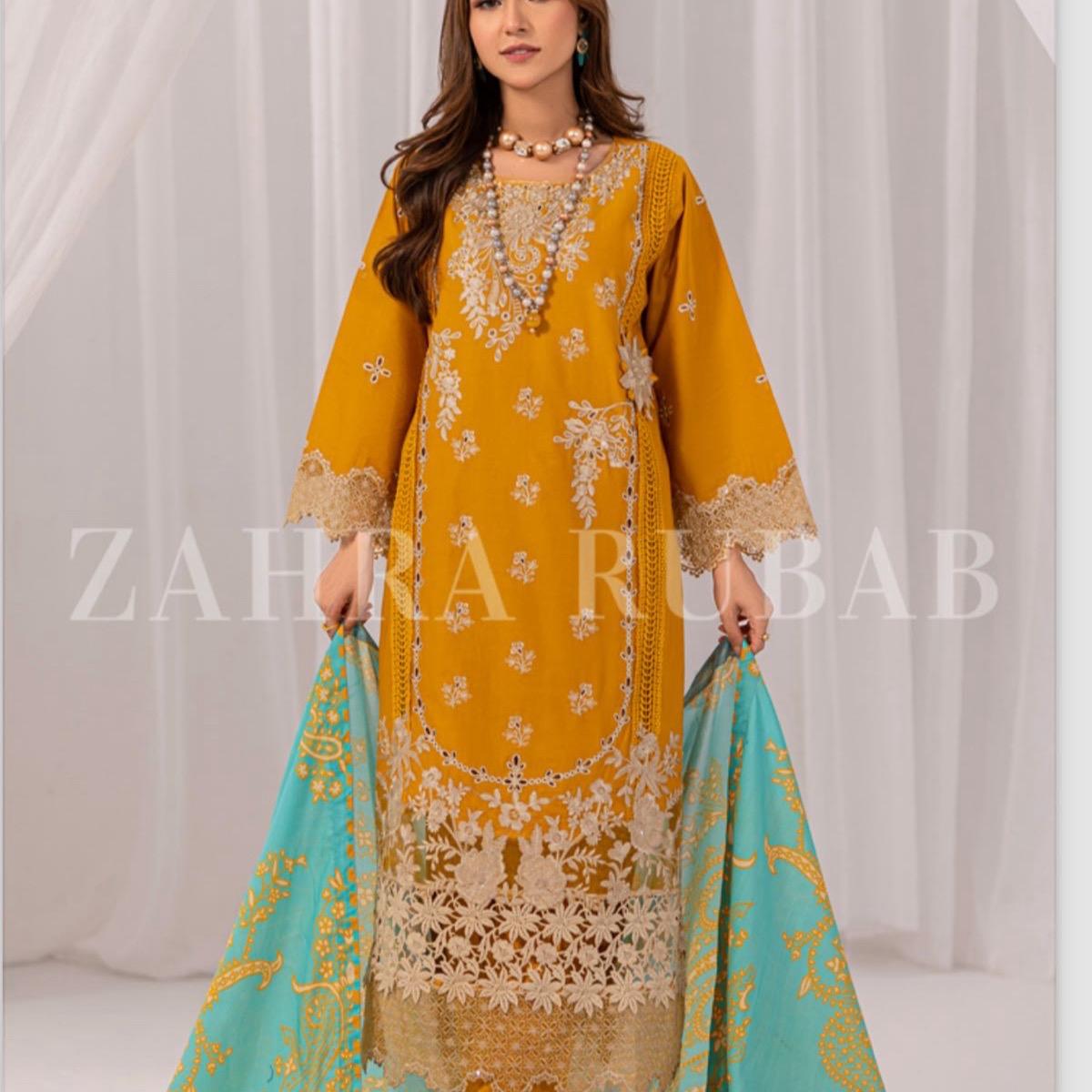 Zahra Rubab mustard cotton 3PC