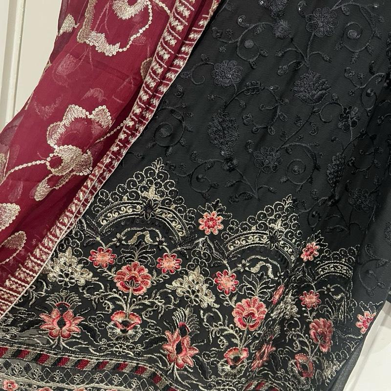Black with maroon gharara chiffon suit