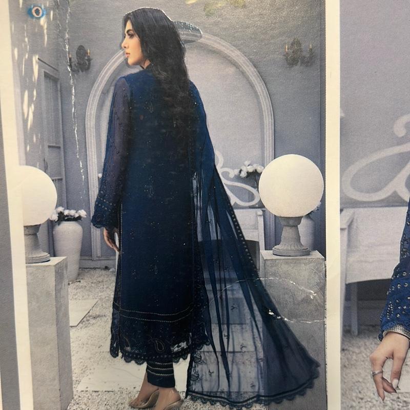 Blue chiffon embroidered fancy suit