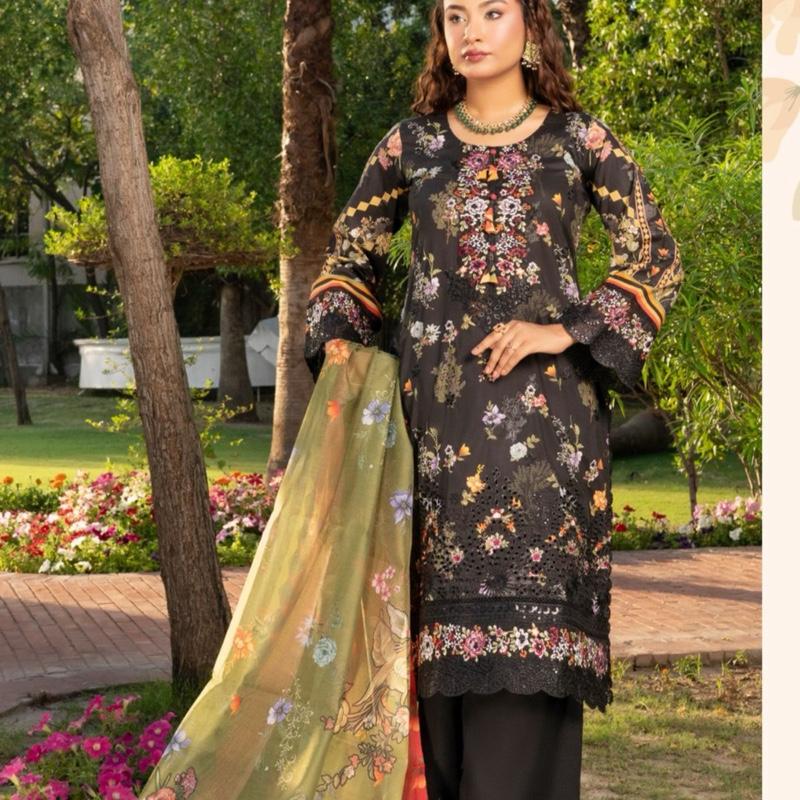 Munira black lawn embroidered 3PC