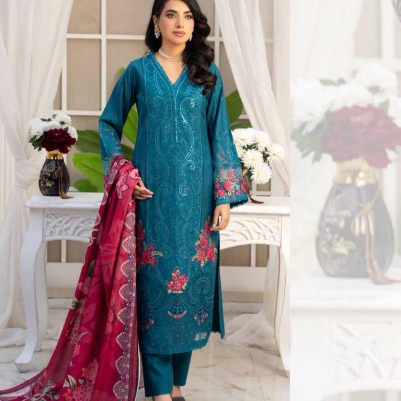 Blue dhanak embroidered 3PC