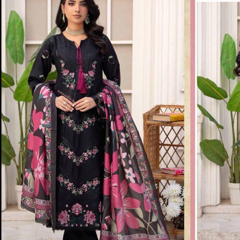 Black dhanak embroidered 3PC with pashmina shawl