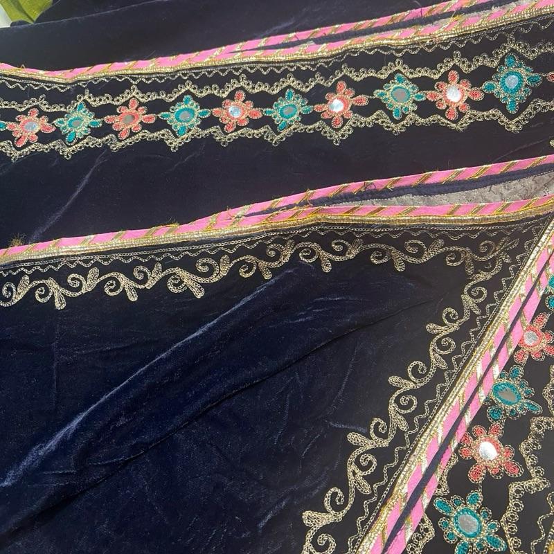 Allys dark blue embroidered velvet shawl