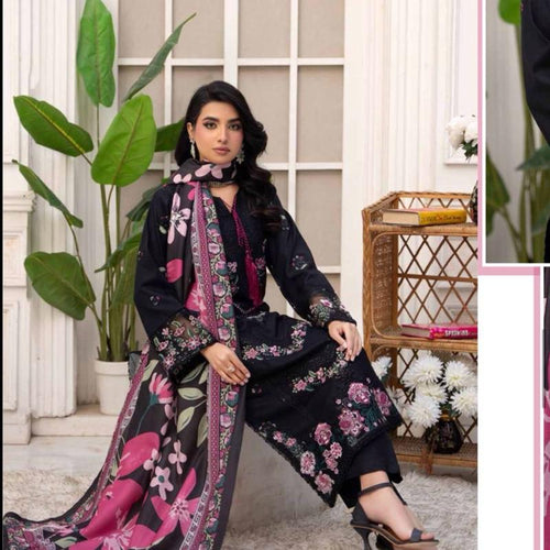 Black dhanak embroidered 3PC with pashmina shawl