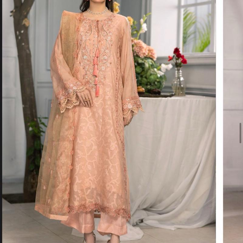 Zahra Rubab fancy coral party wear 3PC