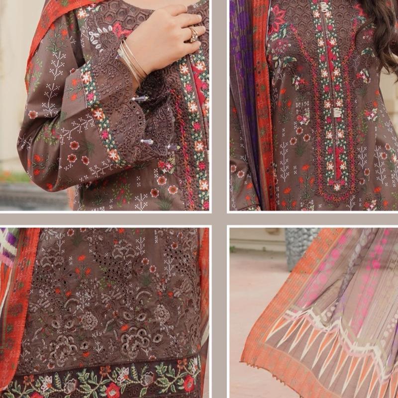 Lawn Chicken Kari Printed 3PC - Traditional Design with Colorful Embellishments