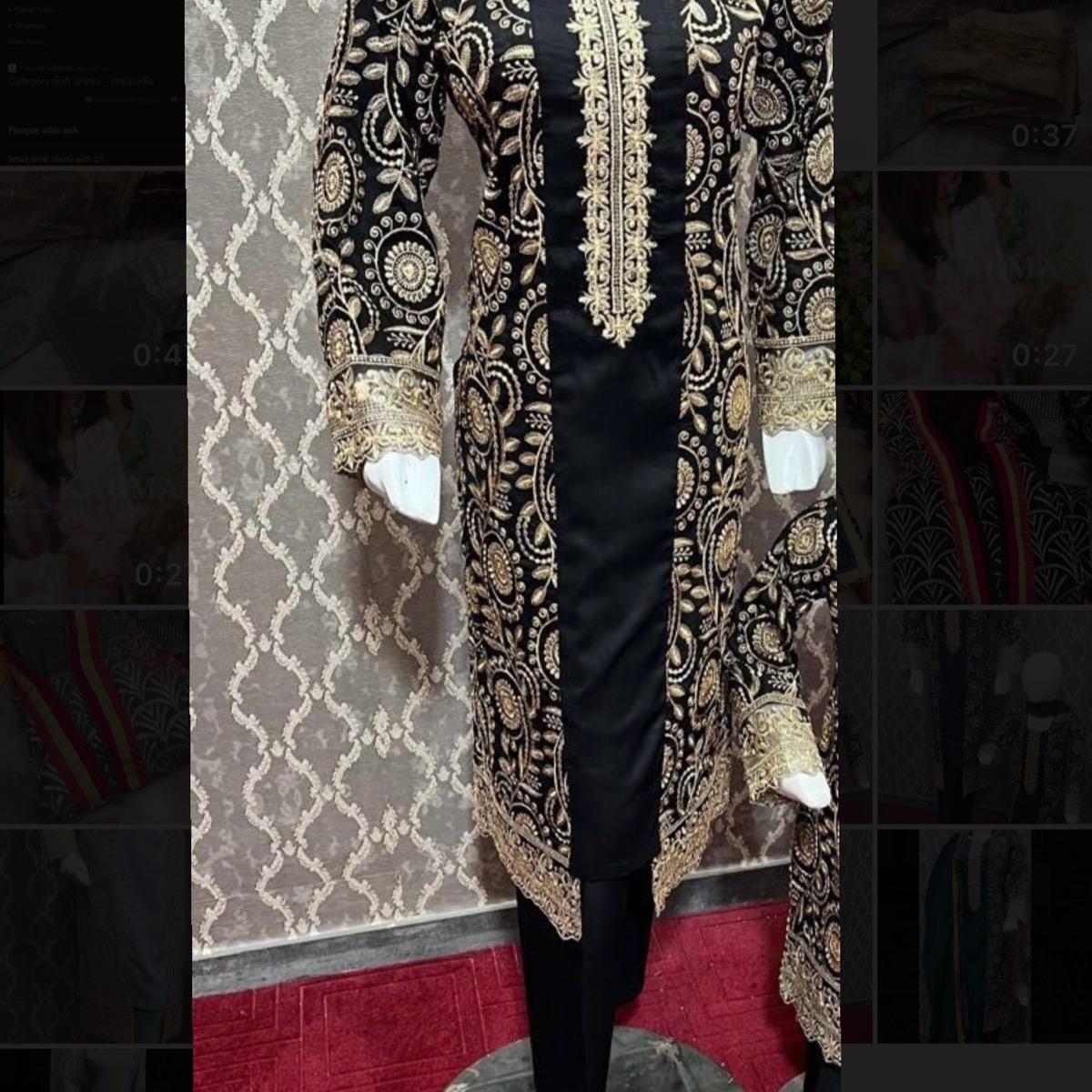 Black Embroidered Linen 3PC Gown Style for Women - Traditional Clothing