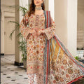 Linen floral print with embroidered 3PC