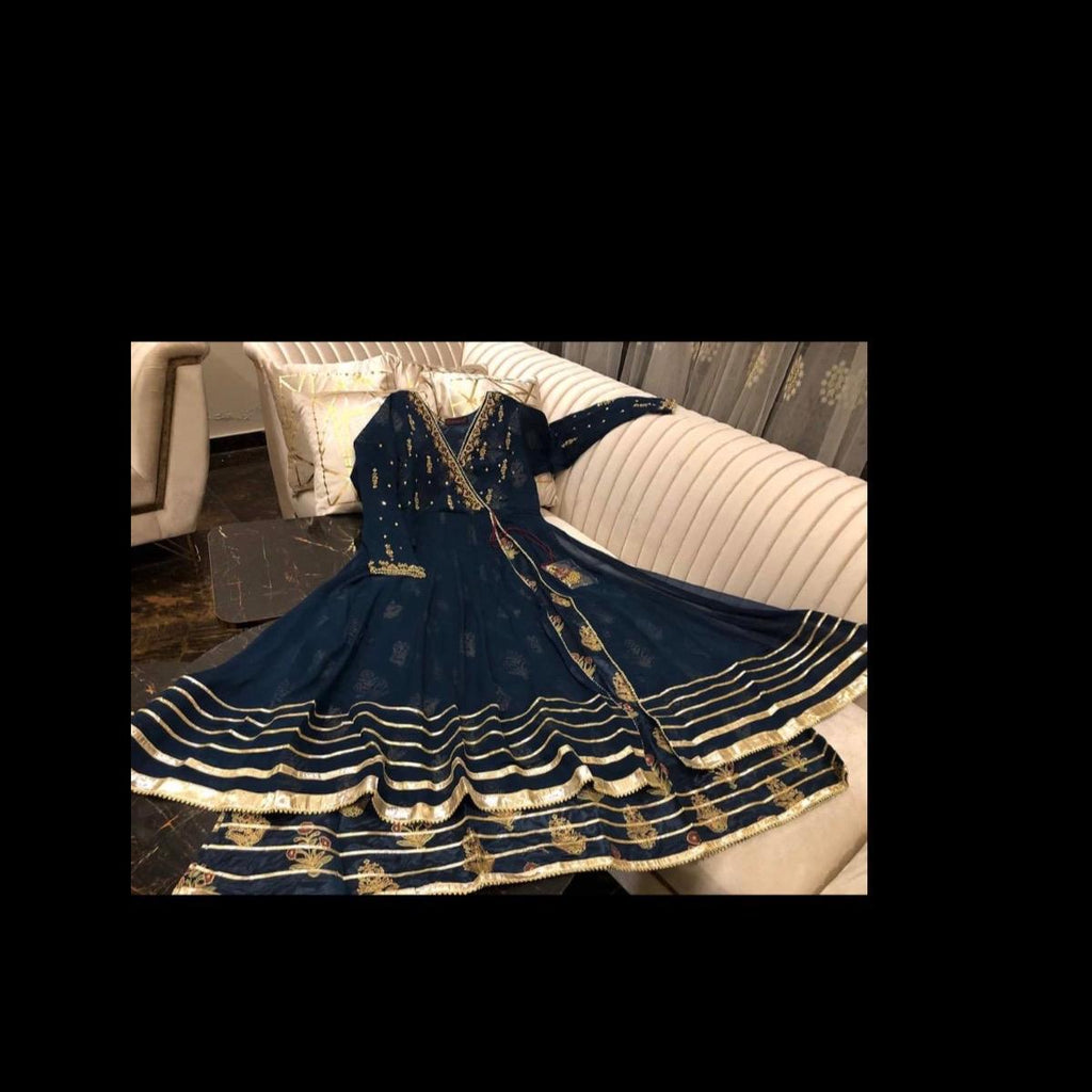 Teal blue fancy frock dress dabka work 3PC