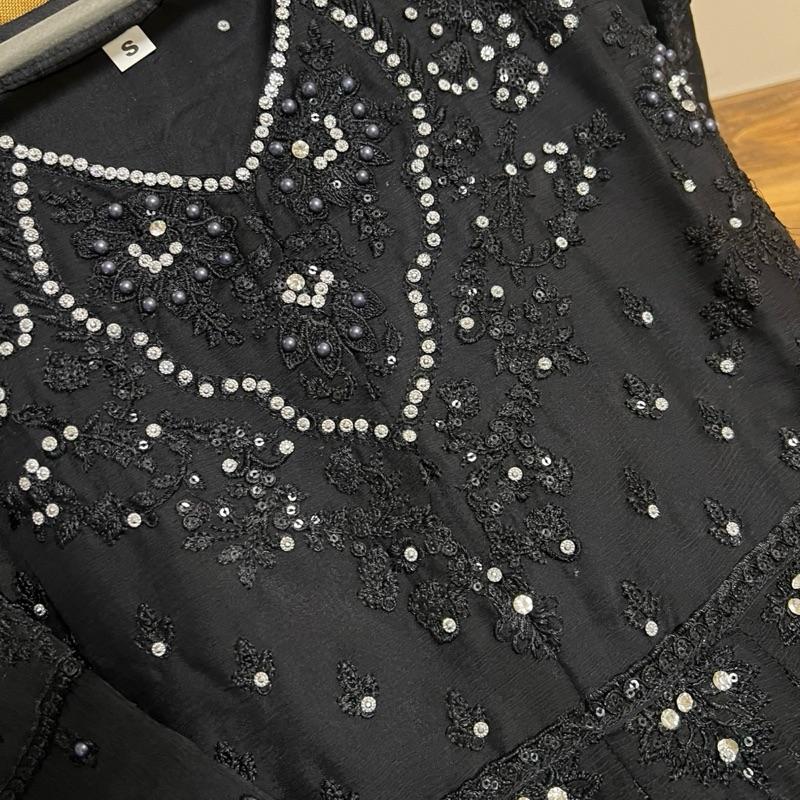 Black chiffon fancy embroidered maxi dress