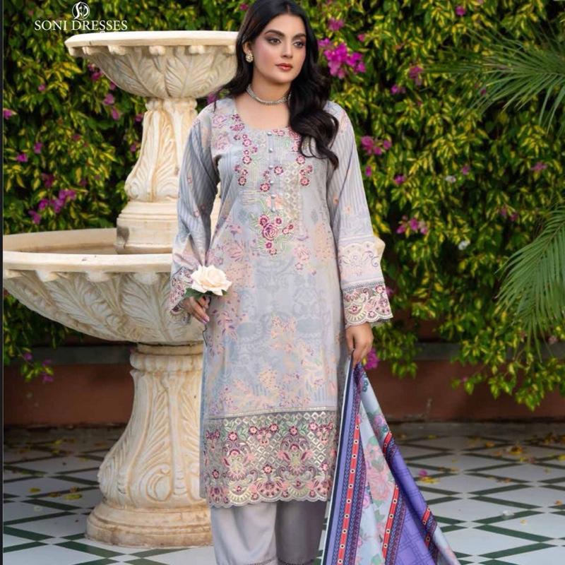 SONI DRESSES Ladies Ready to Wear Lilac Winter Suit with Embroidered Details and Matching Dupatta