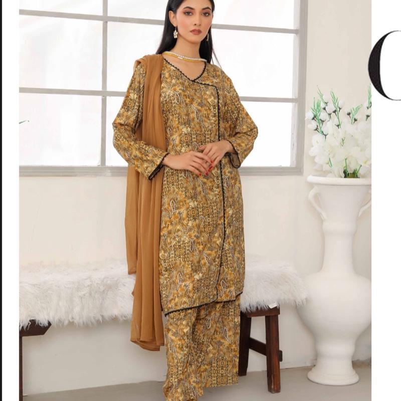 Simrans printed 3PC with plain chiffon dupatta