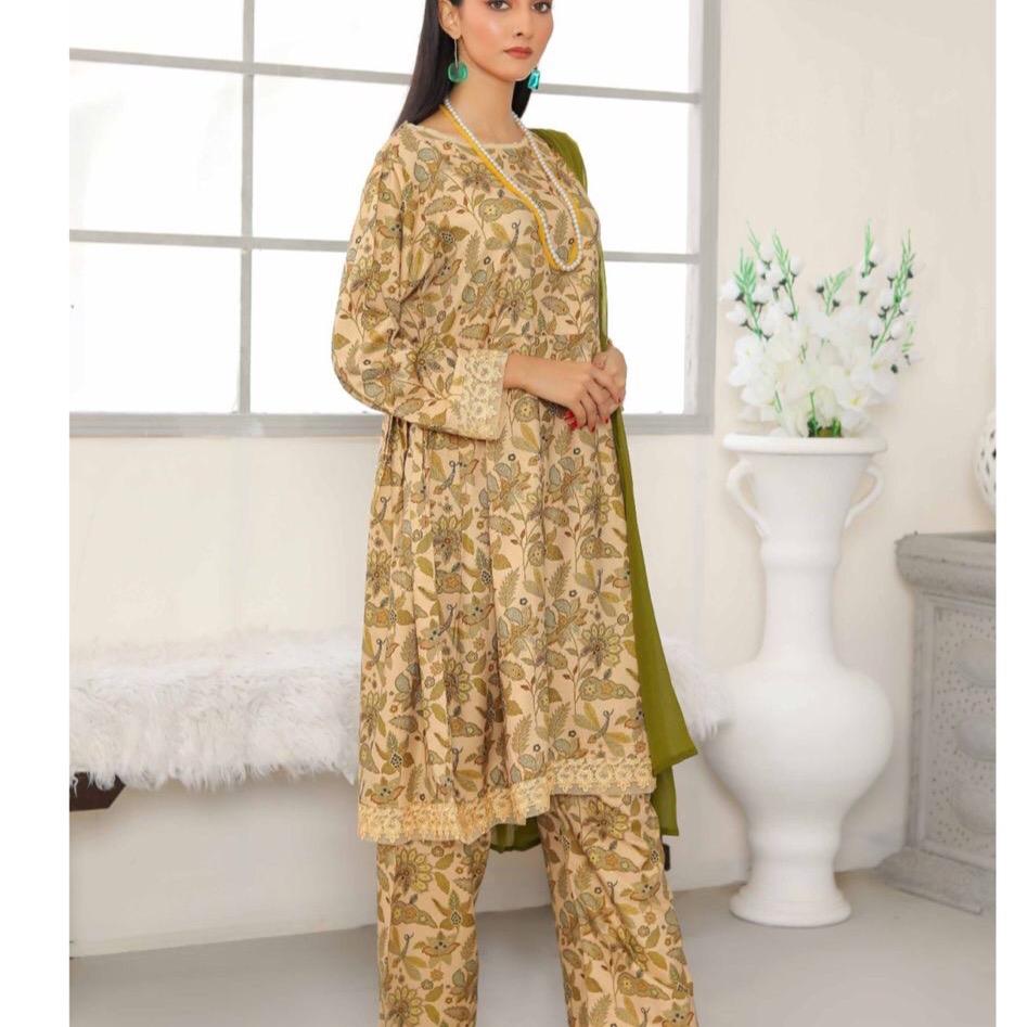 Simrans dress style linen suit with chiffon dupatta