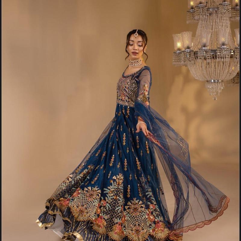 Zahra Rubab long heavy fancy maxi blue