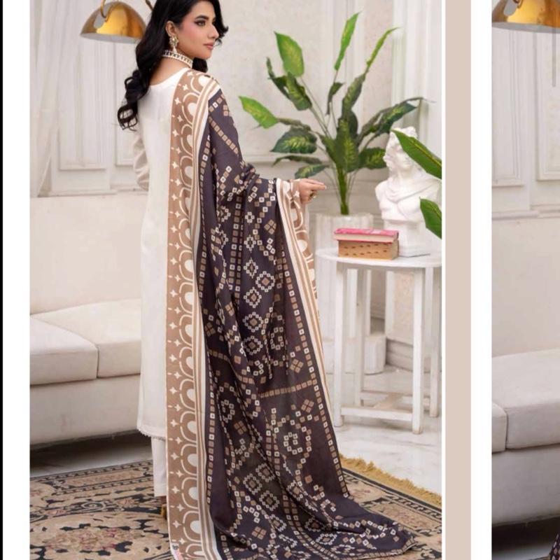 Off white dhanak with pashmina shawl 3PC