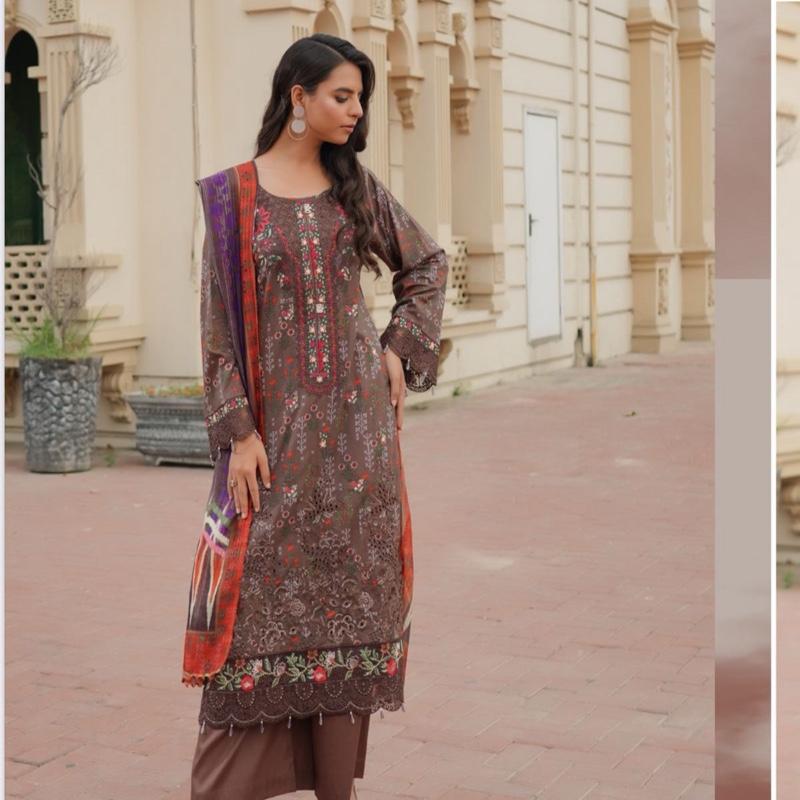 Lawn Chicken Kari Printed 3PC - Traditional Design with Colorful Embellishments