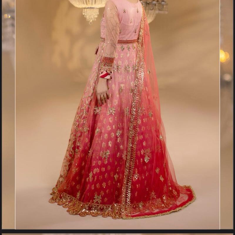 Zahra Rubab Gradiant Pink Heavy Maxi Dress for Women