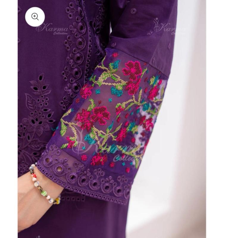 Karma dark purple cotton embroidered 3Pc