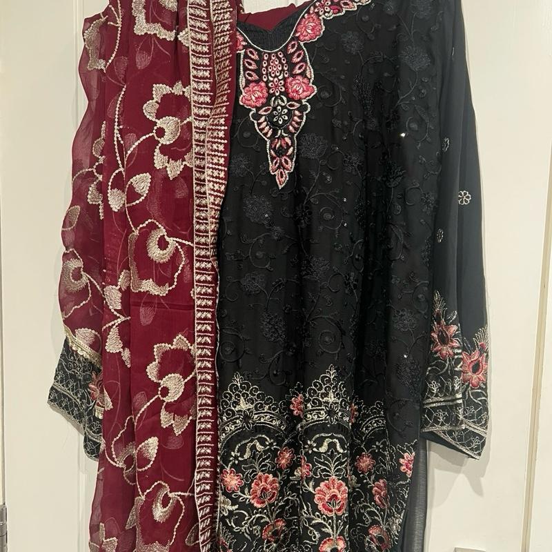 Black with maroon gharara chiffon suit