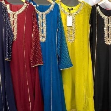 Zinc mirror work embroidered chiffon dress 3PC