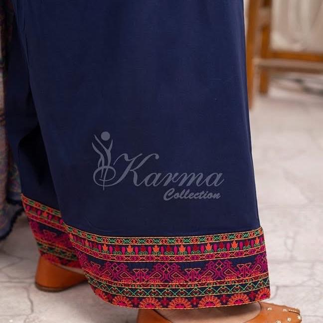 Latest karma blue embroidered farshi shalwar suit