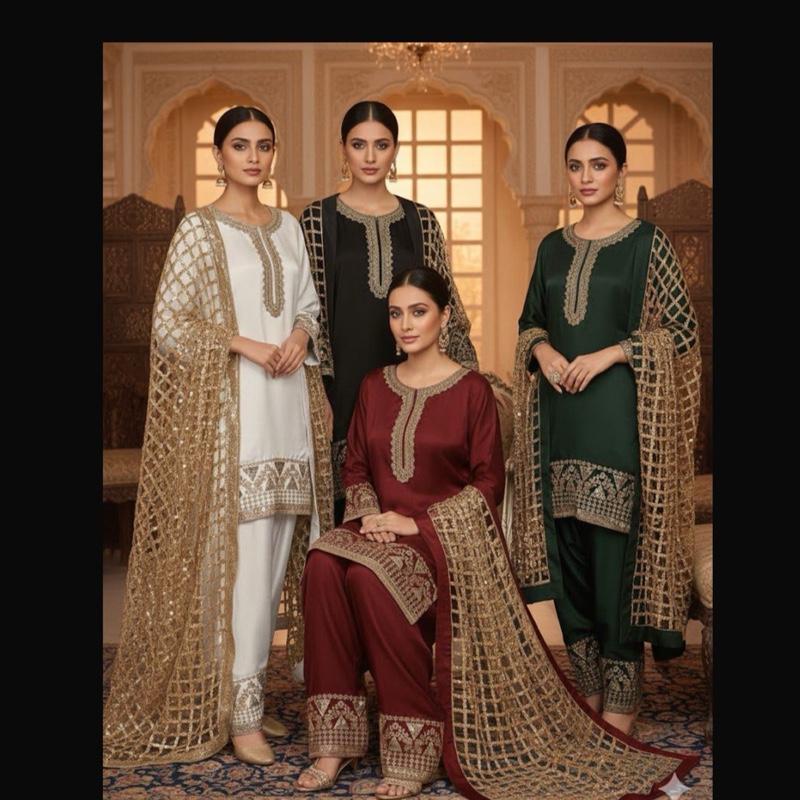 Most trending silk fancy silk suit with mirror work dupatta
