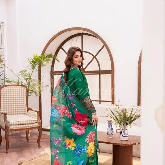 Karma pine green embroidered 3PC