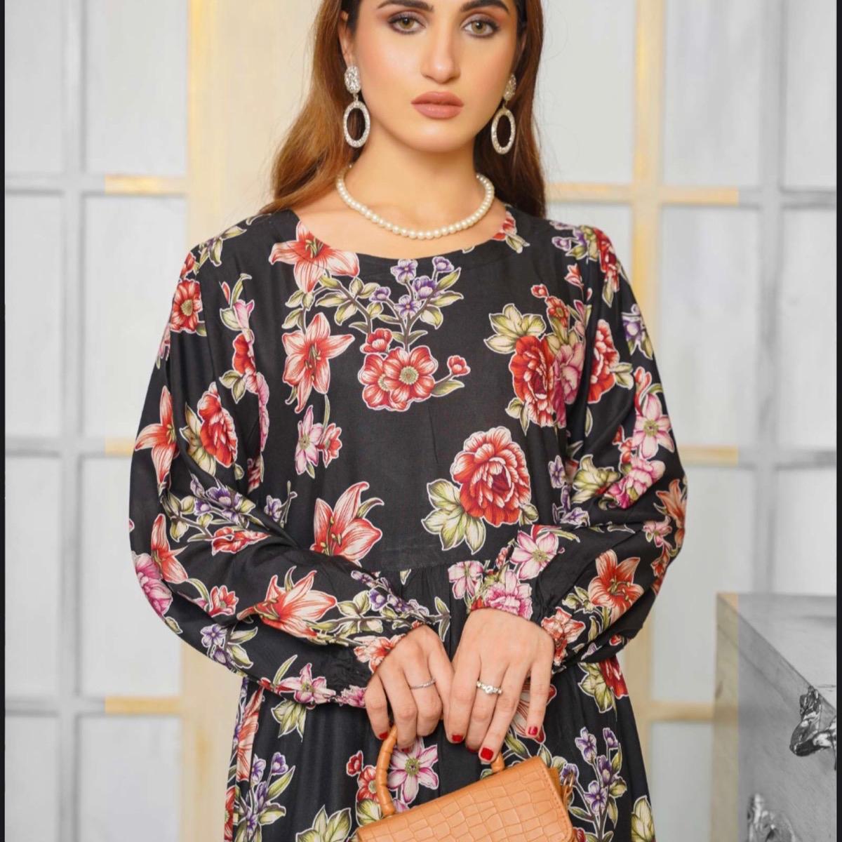 Simrans Black with multi floral linen long maxi