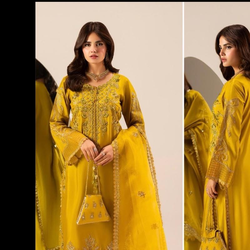Zahra Rubab yellow silk fancy 3PC