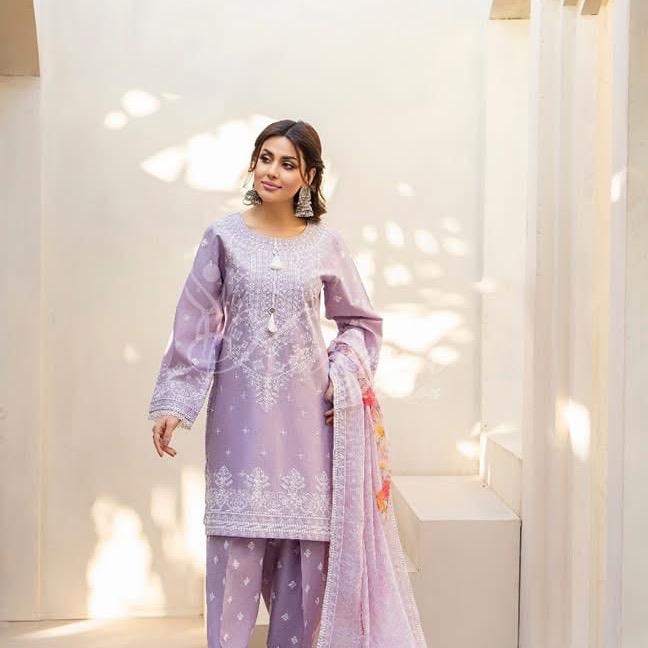 Karma's Latest Cotton Embroidered Farshi Shalwar in mauve for Women