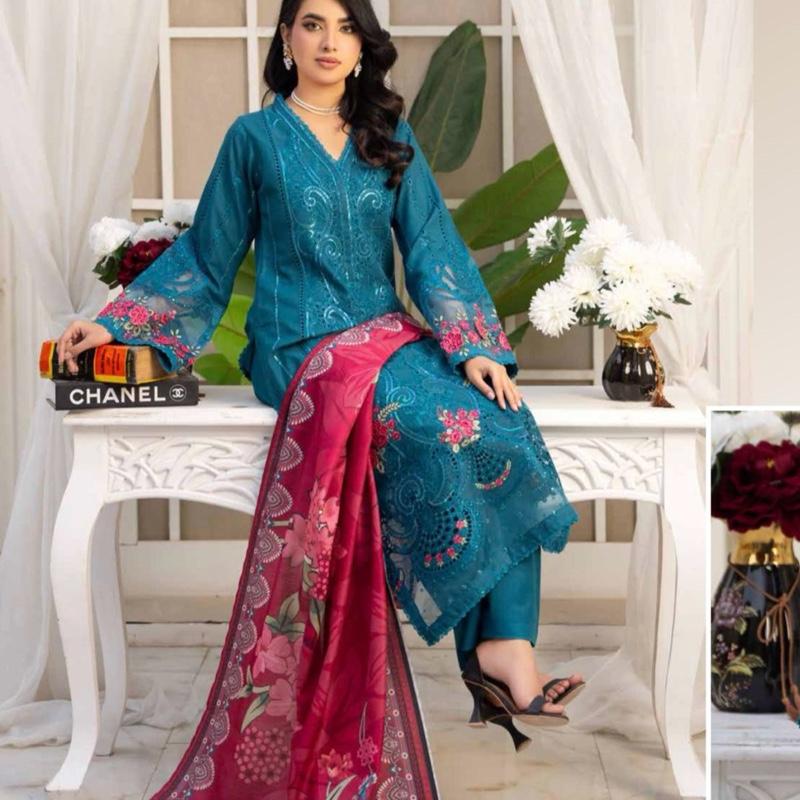 Blue dhanak embroidered 3PC